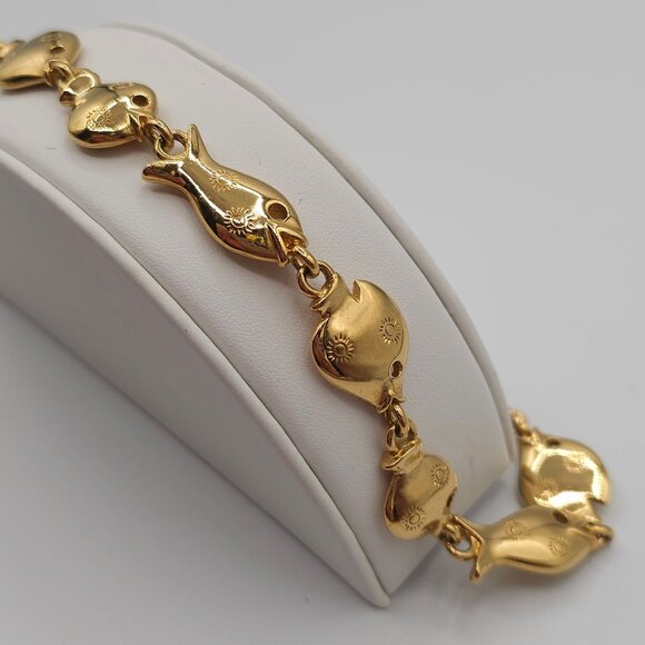 Trifari Fish Link 18" Necklace Stmt Ocean Sealife Coastal Beachy Gold Tone - Picture 4 of 12